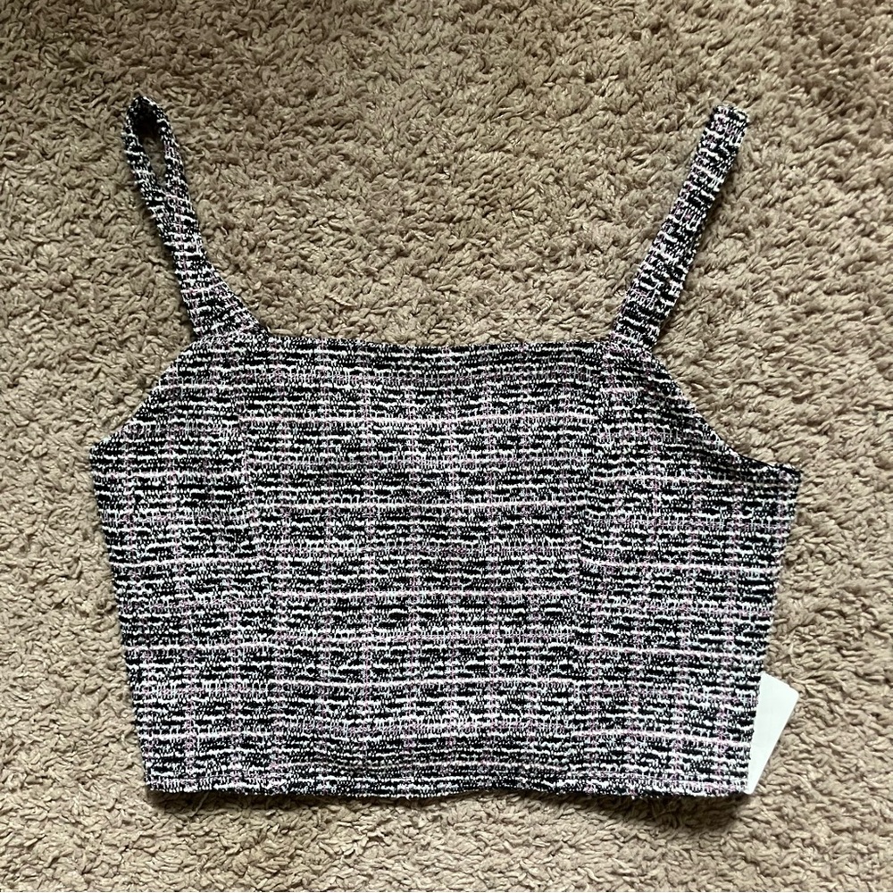 NWT BLACK & PINK SPARKLE TWEED CROP TOP